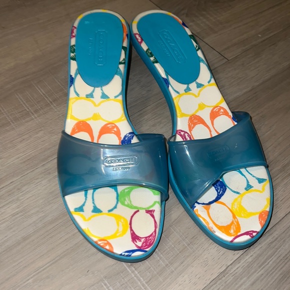 COACH Sandles Heels Women's 10 Blue, Teal, Slide On - Picture 3 of 3